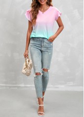 Pink Ombre Short Sleeve V Neck T Shirt | thumb picture 