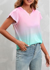 Pink Ombre Short Sleeve V Neck T Shirt | thumb picture 
