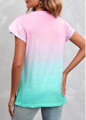 Pink Ombre Short Sleeve V Neck T Shirt | thumb picture 