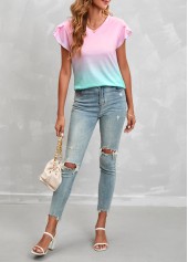 Pink Ombre Short Sleeve V Neck T Shirt | thumb picture 