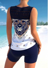 Tribal Print Navy Blue Cross Strap Tankini Set | thumb picture 