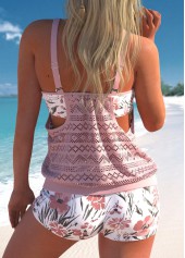 Floral Print Light Pink Lace Hollow Out Tankini Set | thumb picture 