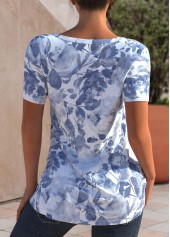 Floral Tie Dye Print Cutout Dusty Blue T Shirt | thumb picture 