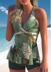 Cross Front Sage Green Tropical Print Tankini Set | thumb picture 