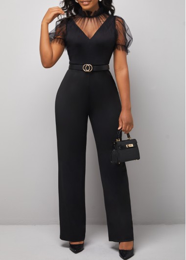 Black Mesh Stitching Puff Sleeve Jumpsuit     2nd 10%, 3rd 20%, 4th 40%