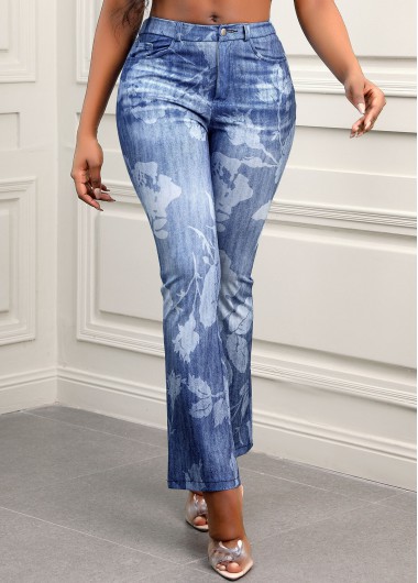 Floral Print Mid Waist Denim Blue Jeans     2nd 10%, 3rd 20%, 4th 40%
