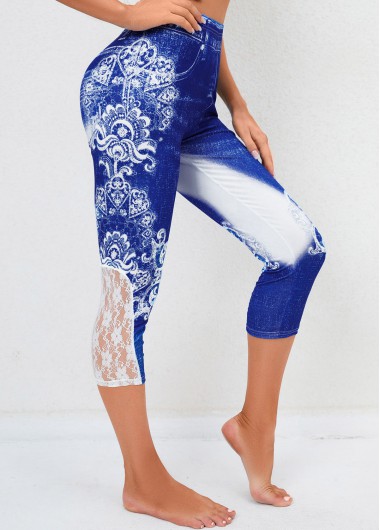 Lace Stitching Tribal Print Denim Blue Pants     2nd 10%, 3rd 20%, 4th 40%