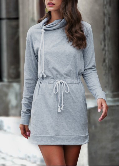 Cowl Neck Light Grey Marl Drawstring Waist Dress  -  2nd 10%, 3rd 20%, 4th 40%