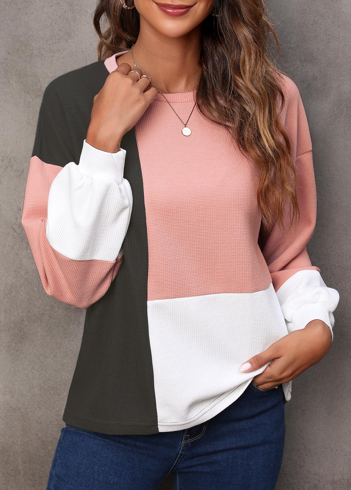 Light Pink Contrast Long Sleeve Sweatshirt
