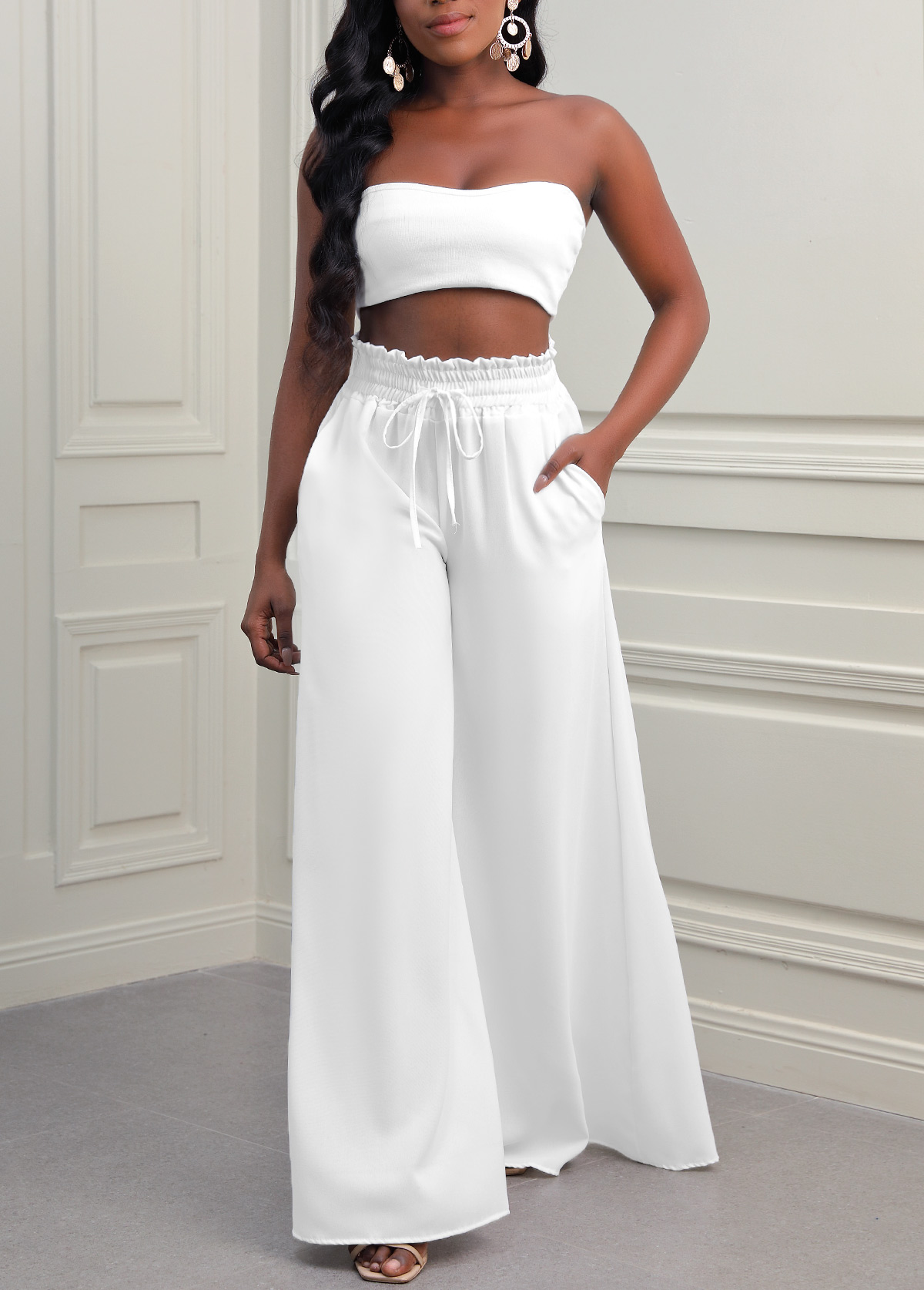 White High Waisted Tie Front Pants