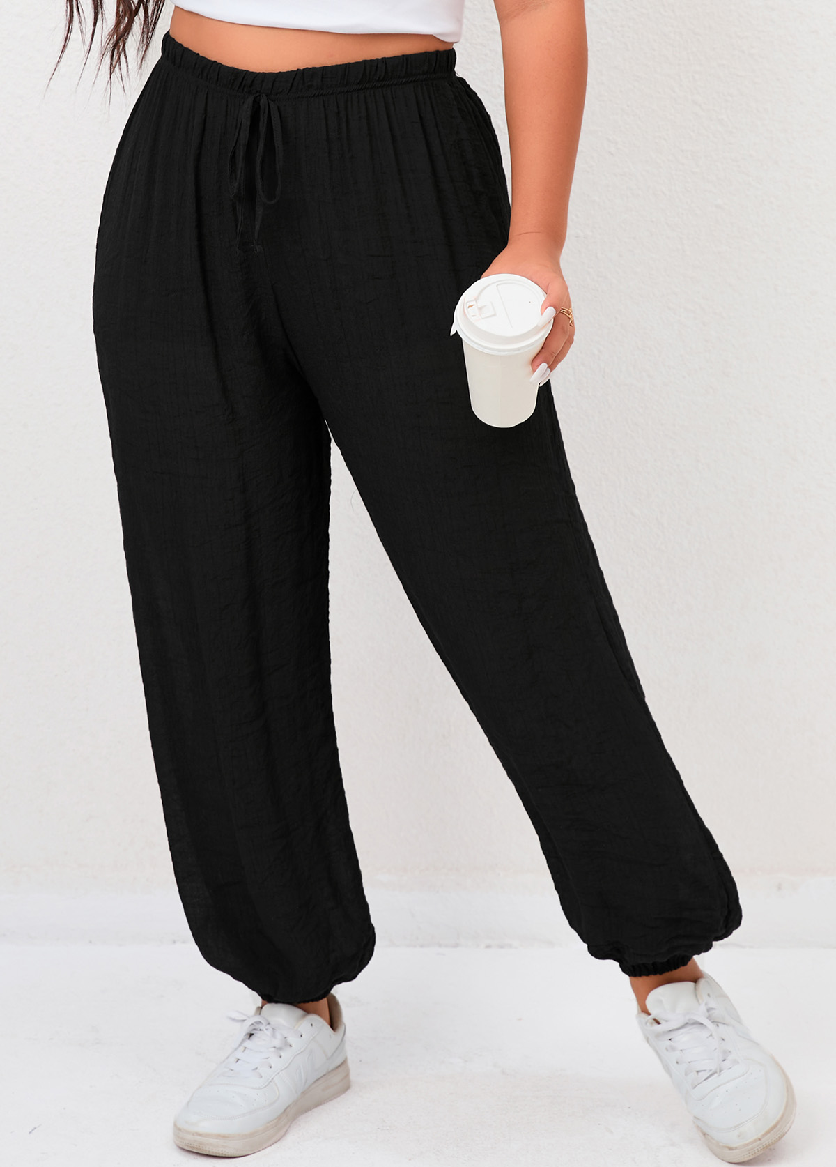 Tie Front Plus Size Black High Waisted Pants