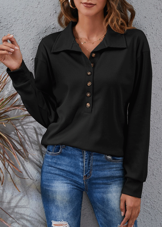 Black Button Long Sleeve T Shirt