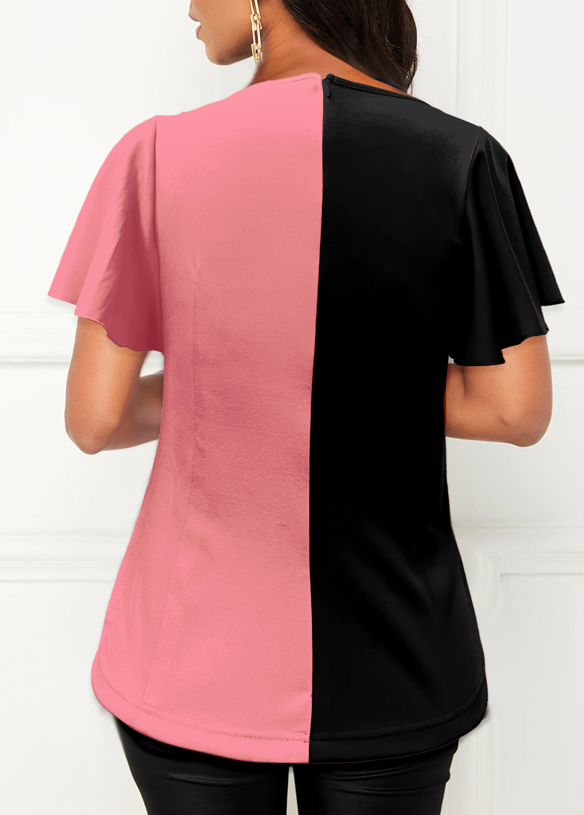 Pink Side Slit Contrast T Shirt