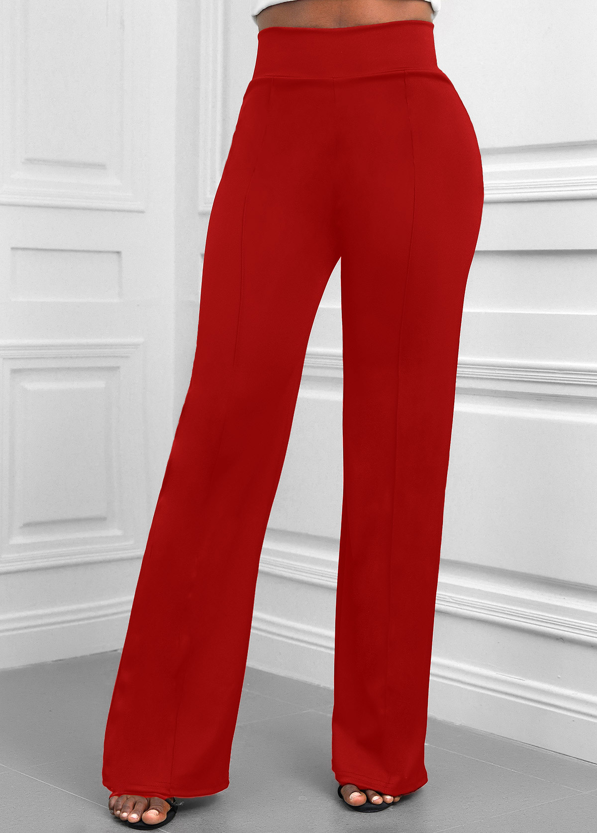 High Waisted Zipper Fly Red Pants