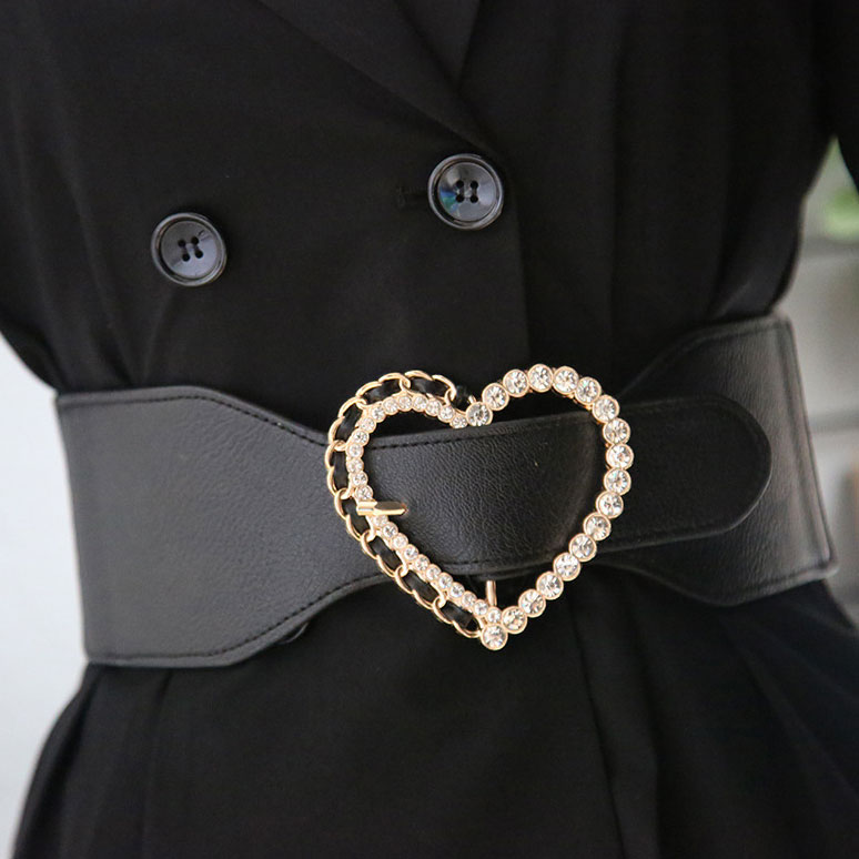 Black Rhinestone Detail Heart Design Belt