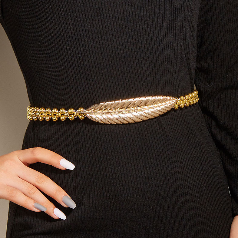 Gold Leaf Design Beads Detail Belt