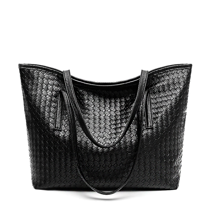 PU Black Zipper Design Tote Bag