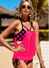 Polka Dot Hot Pink Tie Tankini Set