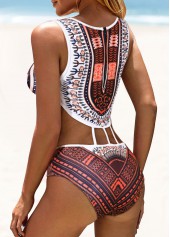Ladder Cutout African Tribal Print Pink One Piece Swimwear | thumb picture 