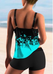 Floral Print Cyan Ombre Tankini Top-No Bottom
