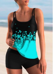 Floral Print Cyan Ombre Tankini Top-No Bottom