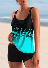 Floral Print Cyan Ombre Tankini Top-No Bottom