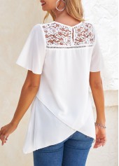 White Cross Hem Short Sleeve Round Neck Blouse | thumb picture 