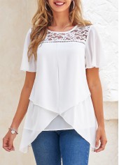 White Cross Hem Short Sleeve Round Neck Blouse | thumb picture 