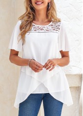 White Cross Hem Short Sleeve Round Neck Blouse | thumb picture 