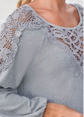 Grey Marl Long Sleeve Lace Panel T Shirt | thumb picture 