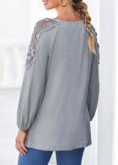 Grey Marl Long Sleeve Lace Panel T Shirt | thumb picture 