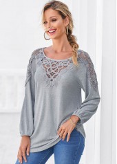 Grey Marl Long Sleeve Lace Panel T Shirt | thumb picture 