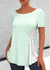 Waffle Knit Chiffon Panel Light Green T Shirt | thumb picture 