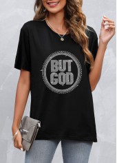 Hot Stamping Letter Black Round Neck T Shirt | thumb picture 