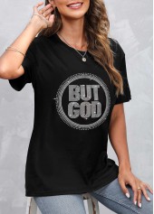 Hot Stamping Letter Black Round Neck T Shirt | thumb picture 
