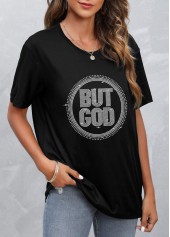 Hot Stamping Letter Black Round Neck T Shirt | thumb picture 