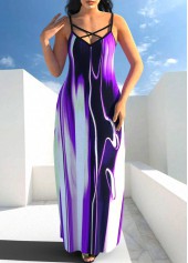 Violet Spaghetti Strap Printed Maxi Dress