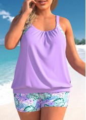 Floral Print Light Purple Plus Size Tankini Set