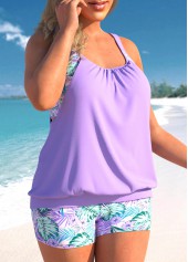 Floral Print Light Purple Plus Size Tankini Set | thumb picture 