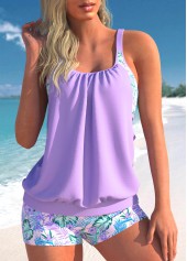 Light Purple Cutout Fold Tankini Set