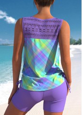 Lace Patchwork Light Purple Ombre Plaid Tankini Set | thumb picture 