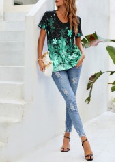 Floral Print Short Sleeve Green T Shirt | thumb picture 