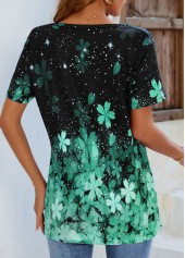 Floral Print Short Sleeve Green T Shirt | thumb picture 