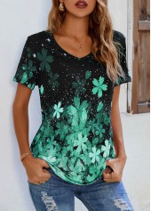 Floral Print Short Sleeve Green T Shirt | thumb picture 