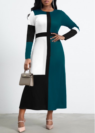 Green Long Sleeve Round Neck Contrast Dress  -  2nd 10%, 3rd 20%, 4th 40%