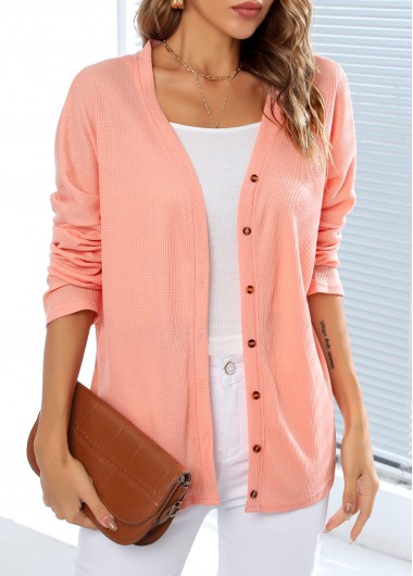 Pink Long Sleeve V Neck Coat