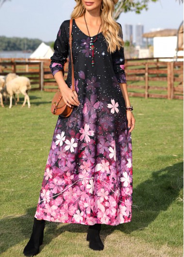 Pink Double Side Pockets Floral Print Maxi Dress  -  2nd 10%, 3rd 20%, 4th 40%