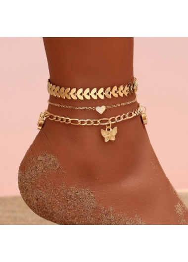 Butterfly Pendant Gold Metal Detail Anklet Set     