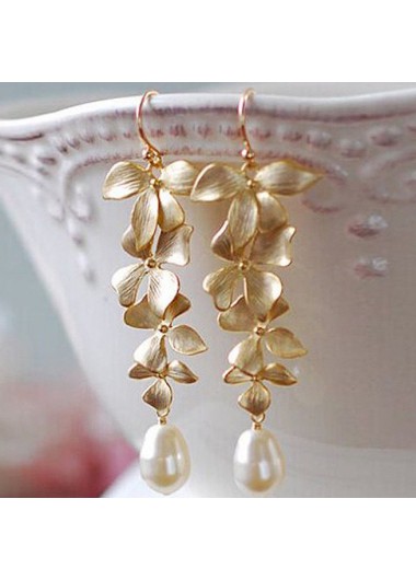 Flower Design Gold Pearl Detail Earrings     