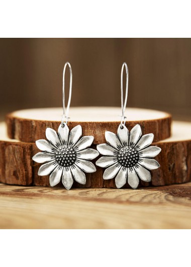 Flower Design Silver Metal Detail Earrings     